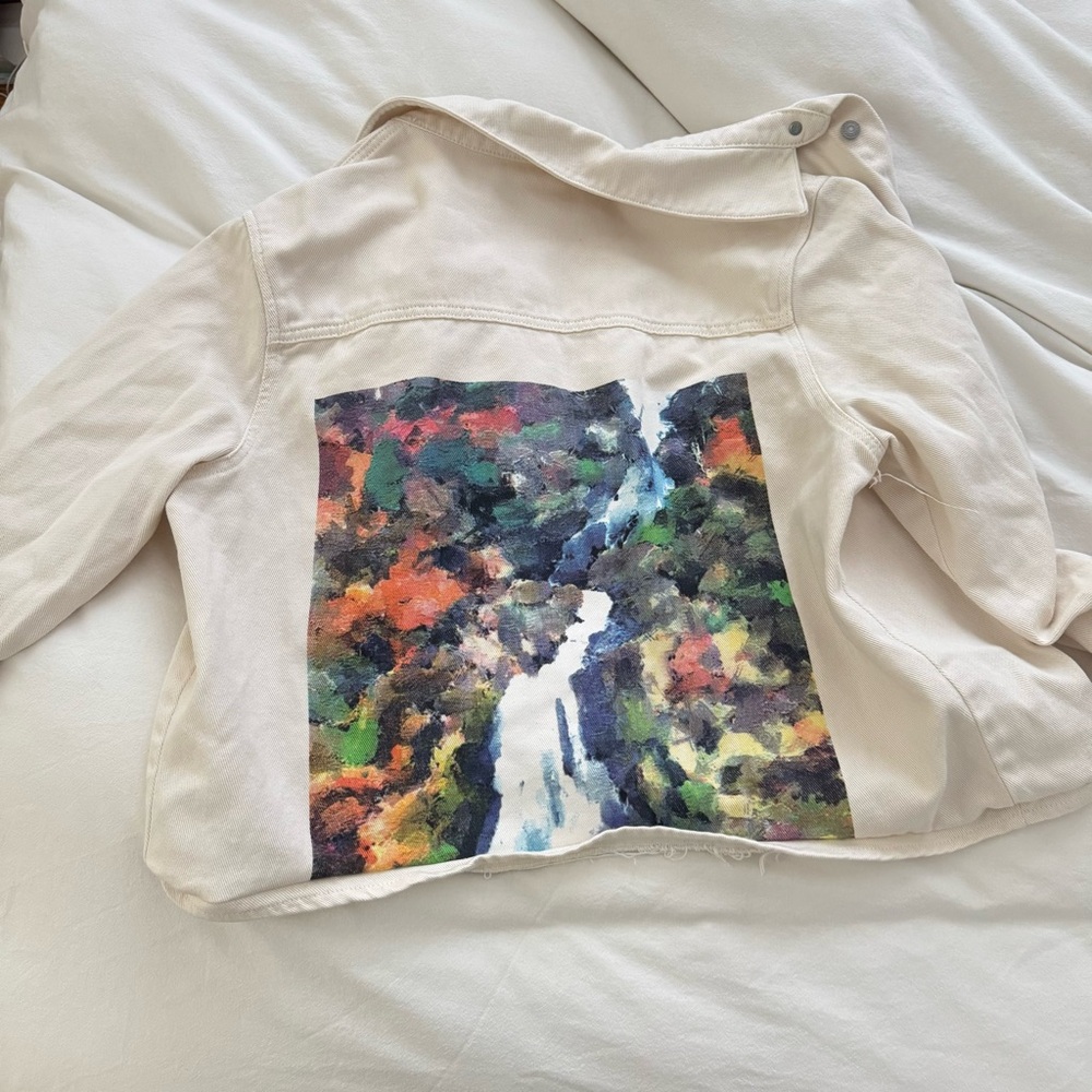 Zara Cream Denim Cropped Jacket